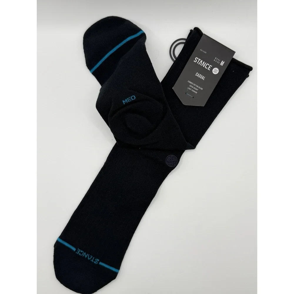 Stance Rolled Solid Crew Socks Black Womens Medium W546C25ROL NWT